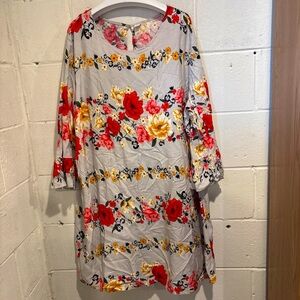 Old Navy gray spring floral shift dress long sleeve XXL